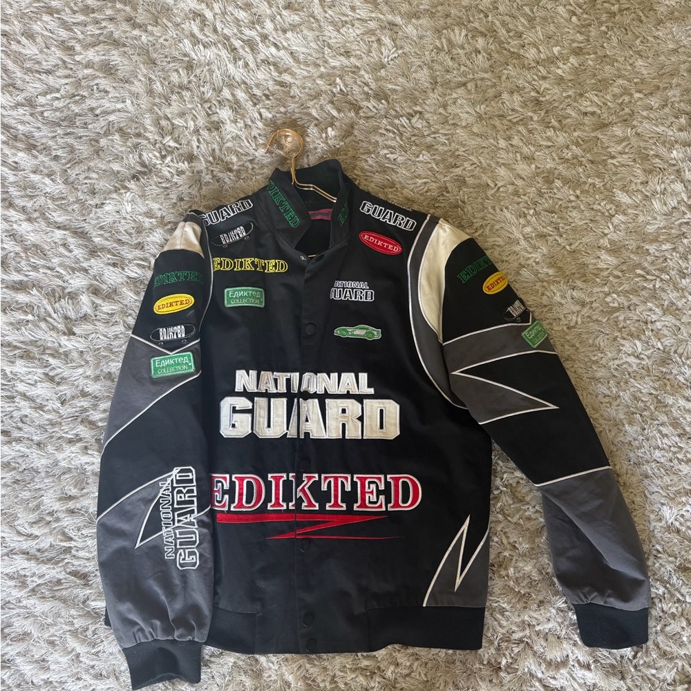 Edikted National Guard Embroidered Black Racing Jacket